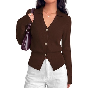 BTFBM V Neck Long Sleeve Fall Lightweight Cardigan Sweaters for Women 2026(Brown)