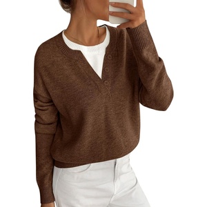 BTFBM Women Long Sleeve Crew Neck Sweaters(Brown)