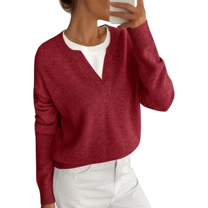 BTFBM Women Long Sleeve Crew Neck Sweaters(Burgundy)