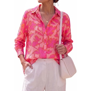 BTFBM Womens Blouses Dressy Casual Floral Long Sleeve Shirts Polka Dot Tops(Floral Pink)