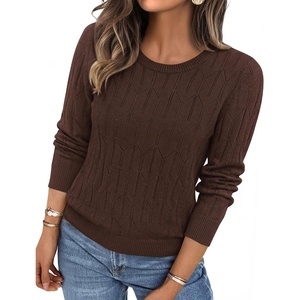 BTFBM Womens Sweaters Long Sleeve Crewneck Pullover Tops Dressy Casual(Brown)