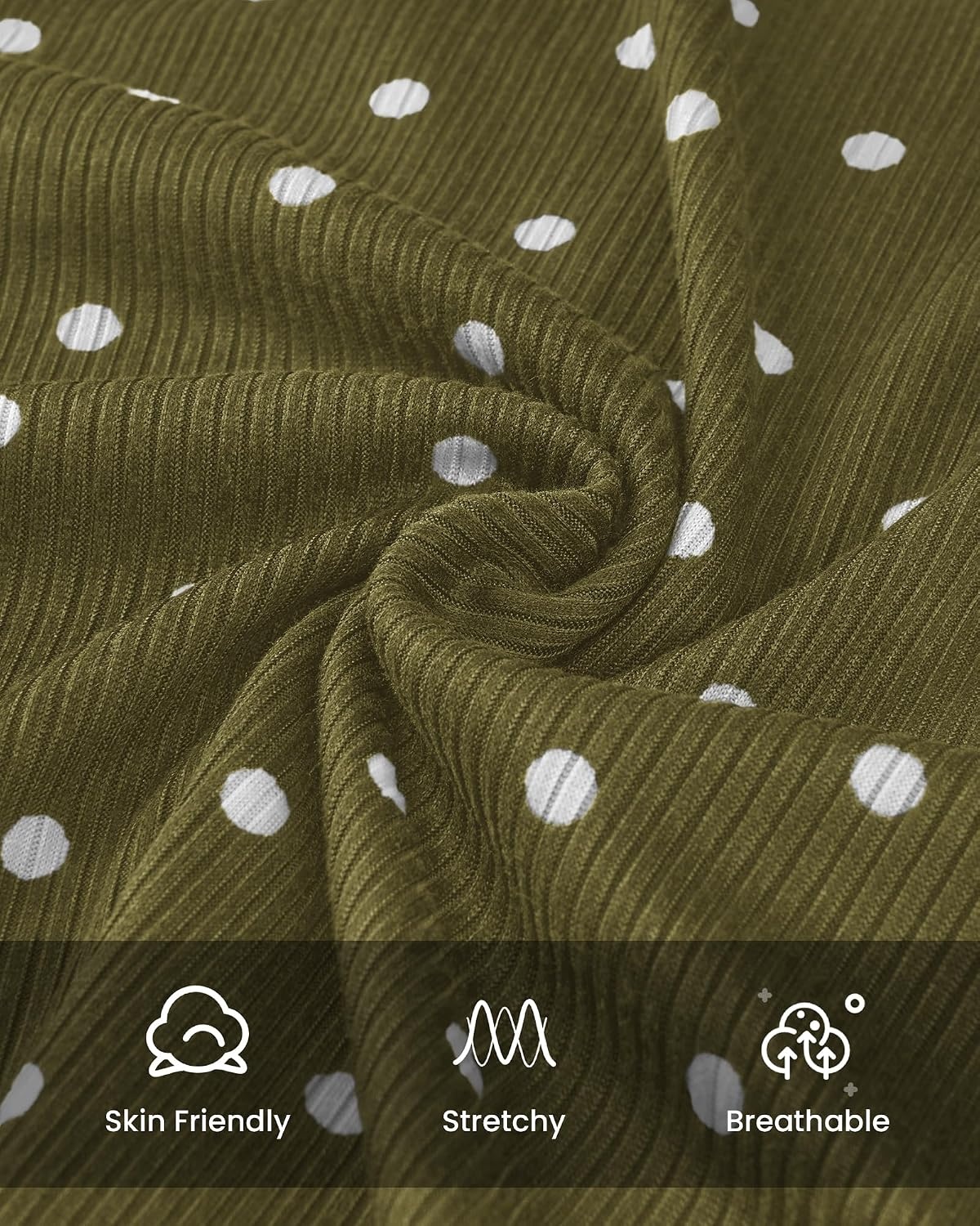 image:imageBTFBM Polka Dot Skirt Matching Sets Women Clothing Fall 2 Piece OutfitsDot Army Green White