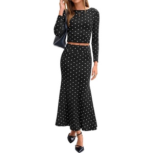 BTFBM Polka Dot Skirt Matching Sets Women Clothing Fall 2 Piece Outfits(Dot Black White)