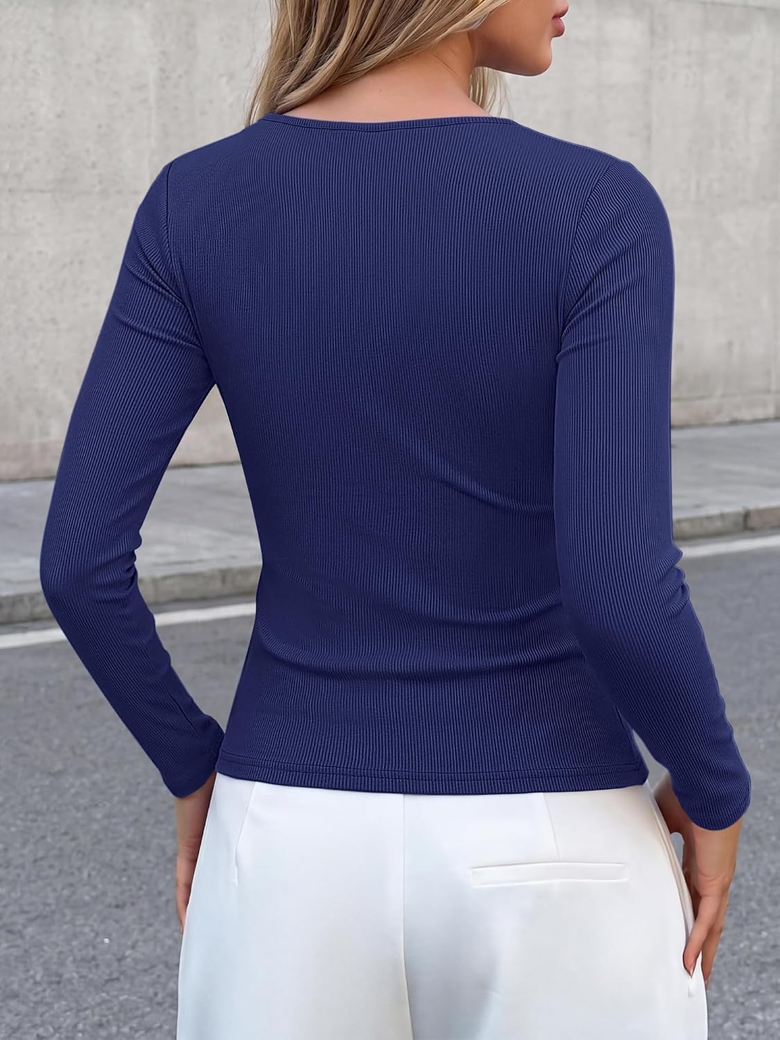 image:imageBTFBM Fall Tops for Women Tie Waist Wrap Blouses Business Casual OutfitsNavy