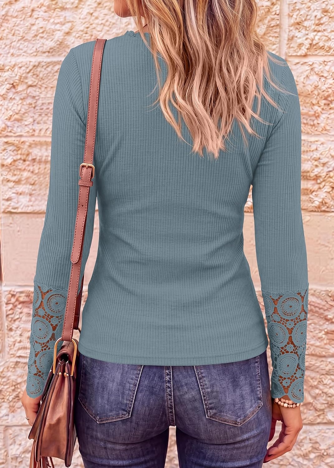 image:imageBTFBM Women Long Sleeve Button Up Lace Slim Fall TShirtGrey