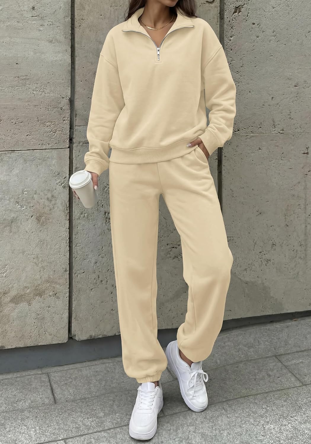 image:imageBTFBM Womens 2 Piece Outfits Sweatsuit Fleece Lounge SetsApricot