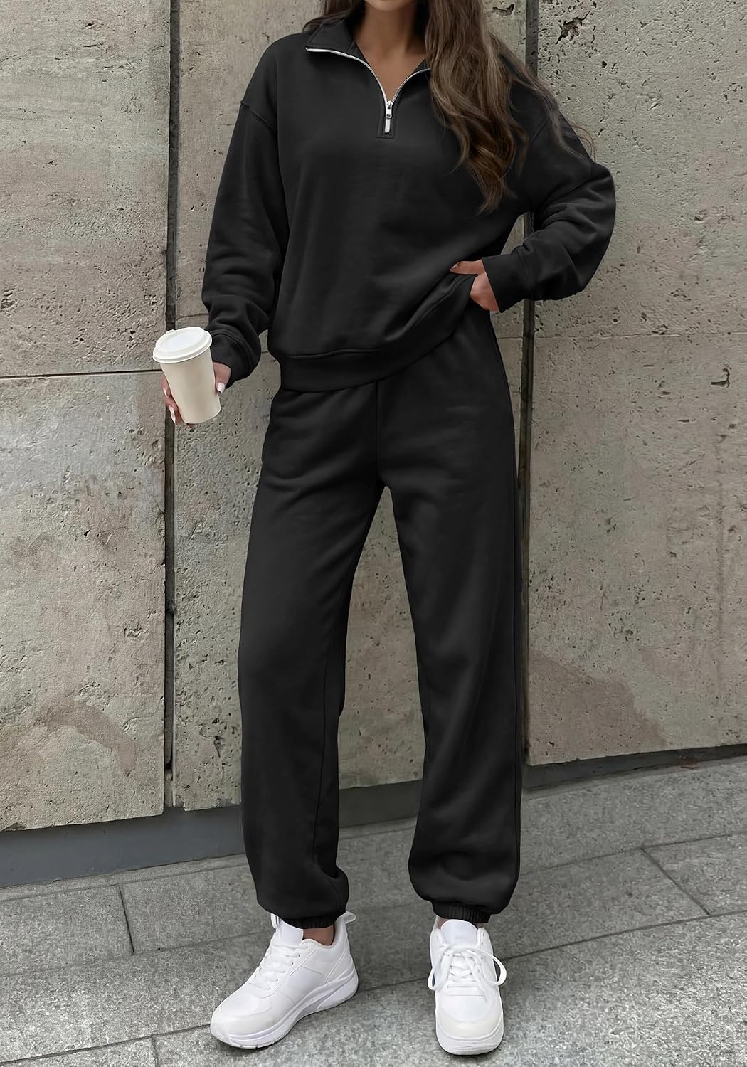 image:imageBTFBM Womens 2 Piece Outfits Sweatsuit Fleece Lounge SetsBlack