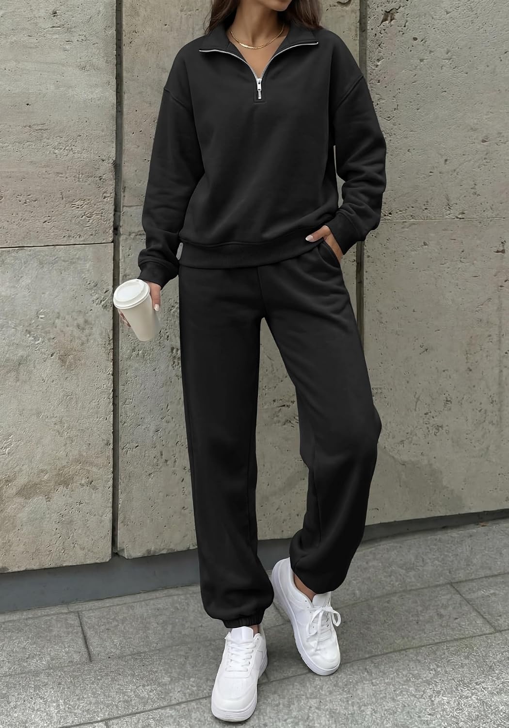 image:imageBTFBM Womens 2 Piece Outfits Sweatsuit Fleece Lounge SetsBlack