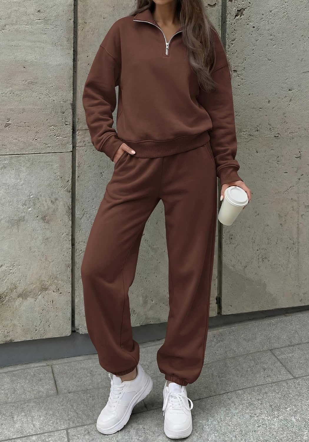 image:imageBTFBM Womens 2 Piece Outfits Sweatsuit Fleece Lounge SetsBrown
