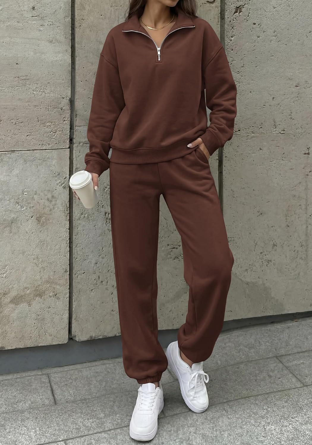 image:imageBTFBM Womens 2 Piece Outfits Sweatsuit Fleece Lounge SetsBrown