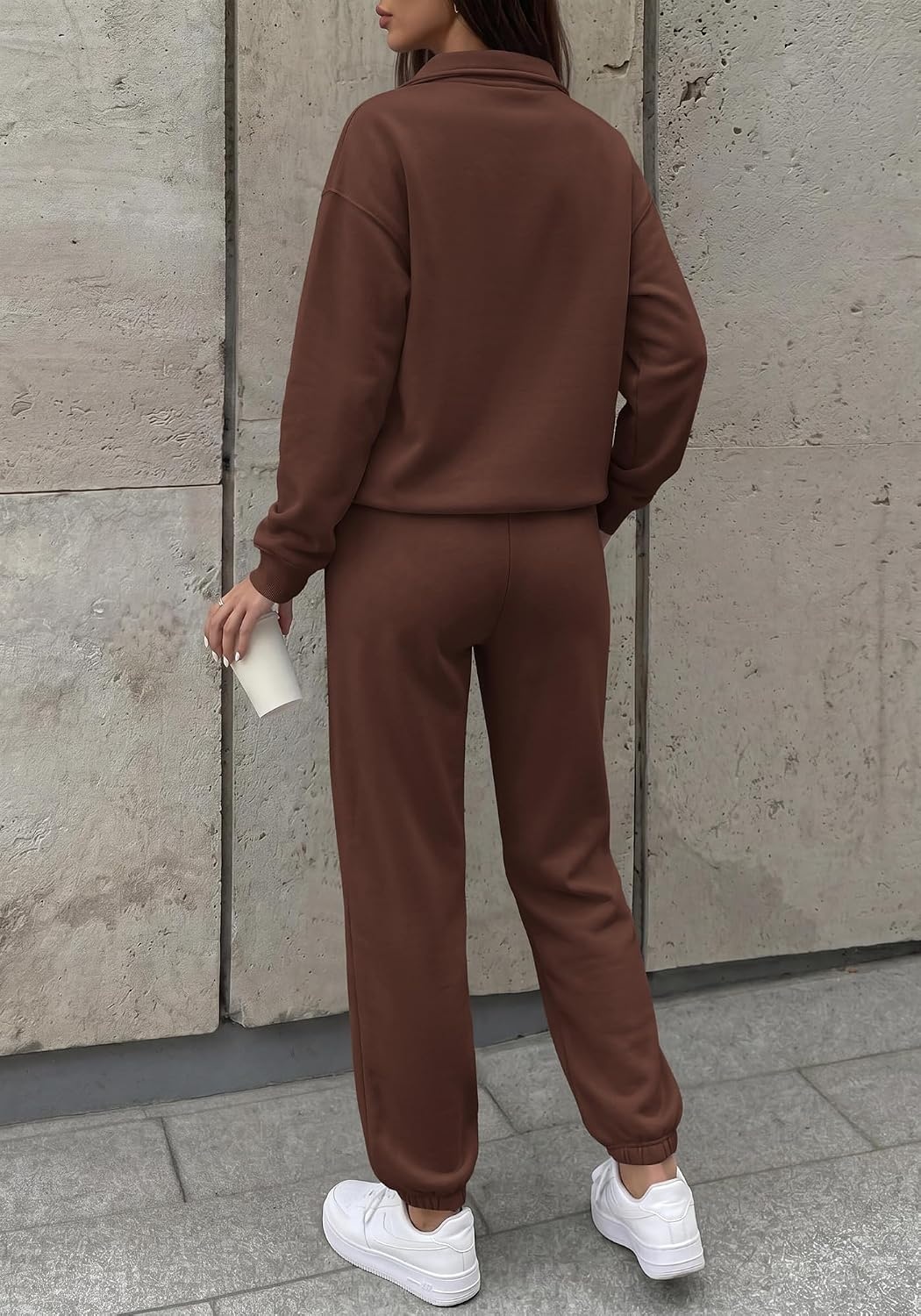 image:imageBTFBM Womens 2 Piece Outfits Sweatsuit Fleece Lounge SetsBrown