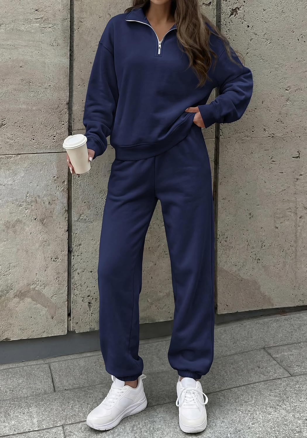 image:imageBTFBM Womens 2 Piece Outfits Sweatsuit Fleece Lounge SetsNavy Blue