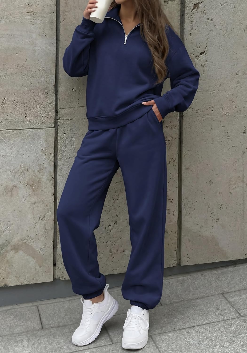 image:imageBTFBM Womens 2 Piece Outfits Sweatsuit Fleece Lounge SetsNavy Blue
