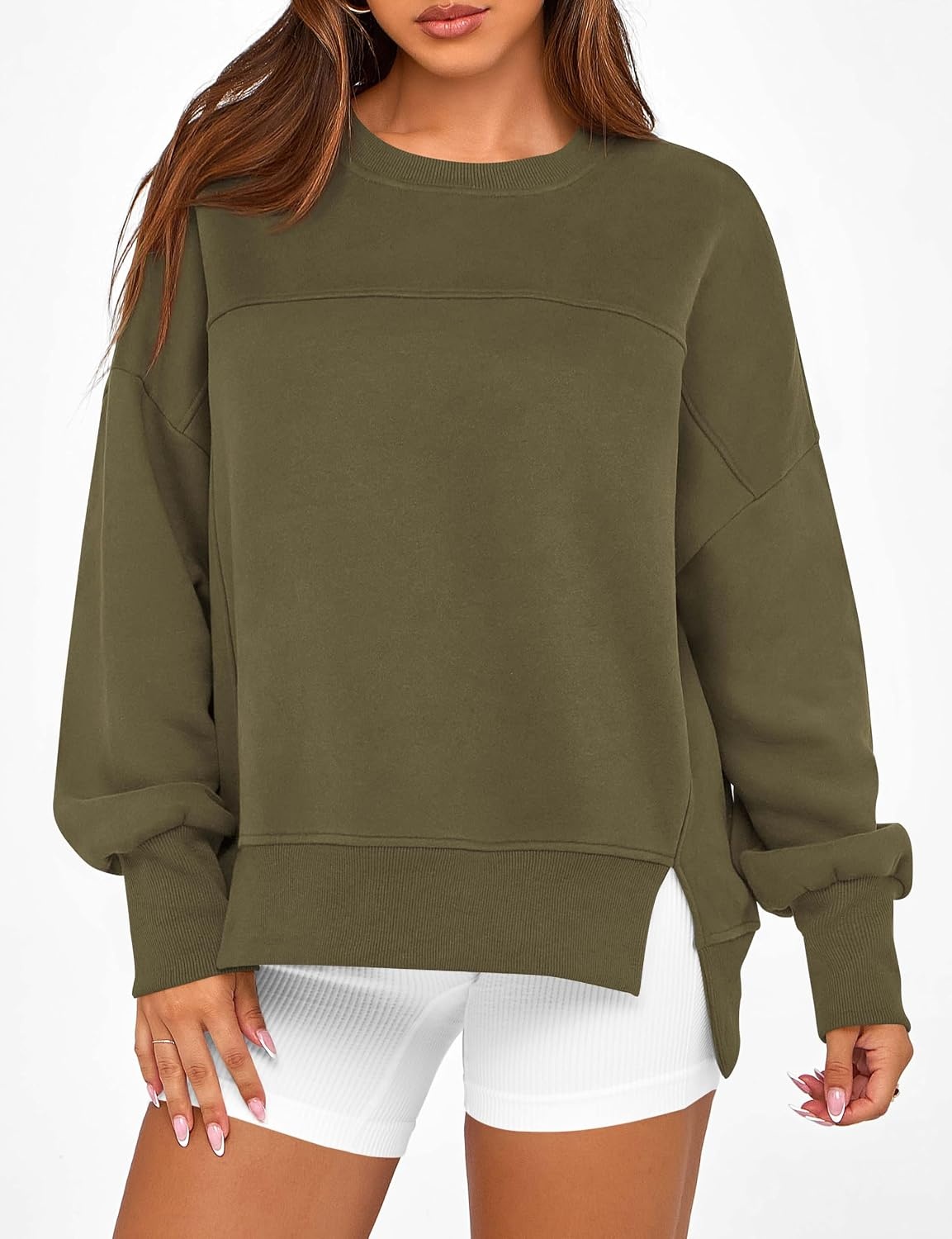 image:imageBTFBM Womens Crewneck Sweatshirts Fleece PulloverArmy Green