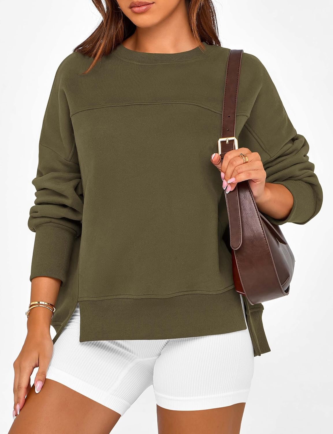 image:imageBTFBM Womens Crewneck Sweatshirts Fleece PulloverArmy Green