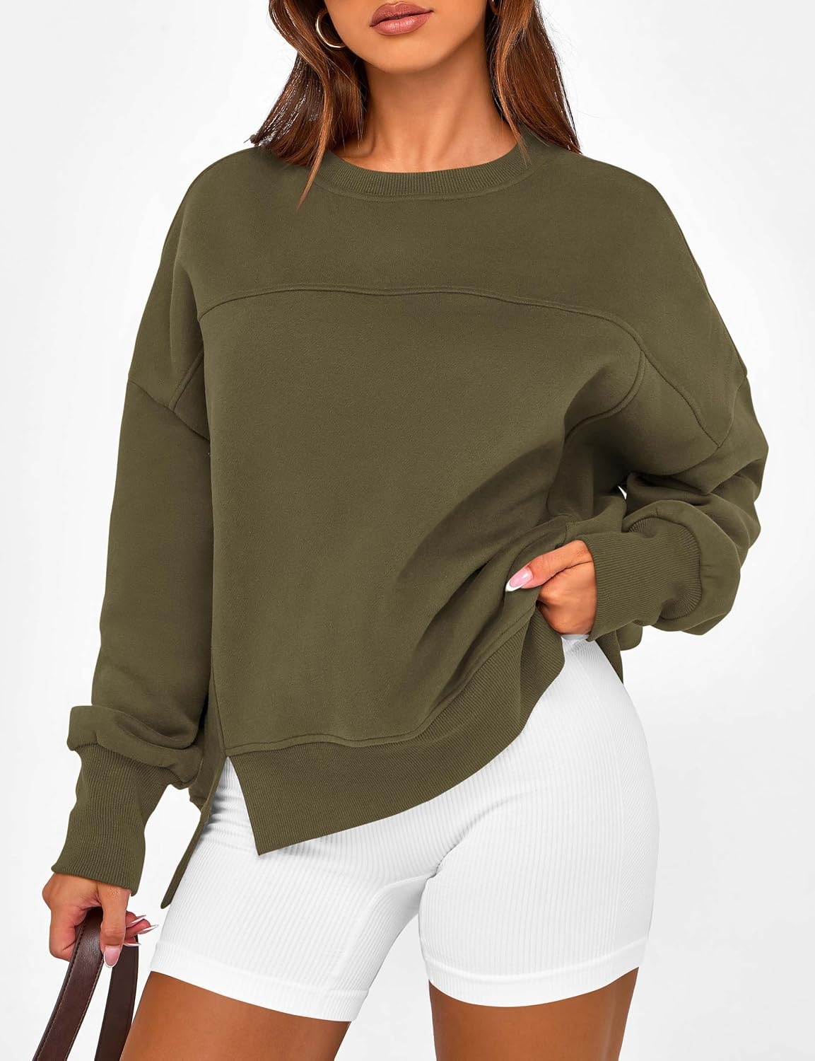 image:imageBTFBM Womens Crewneck Sweatshirts Fleece PulloverArmy Green