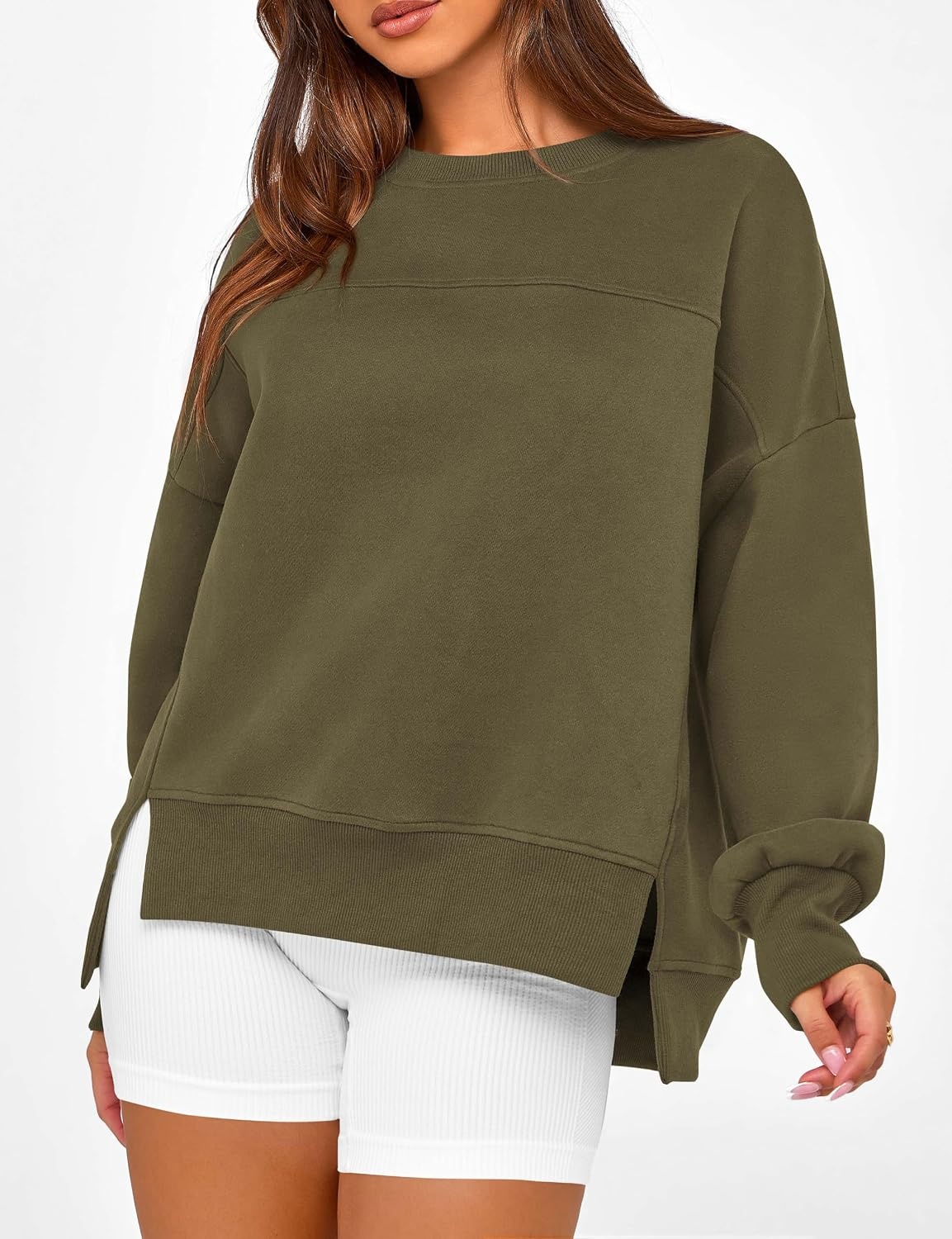 image:imageBTFBM Womens Crewneck Sweatshirts Fleece PulloverArmy Green