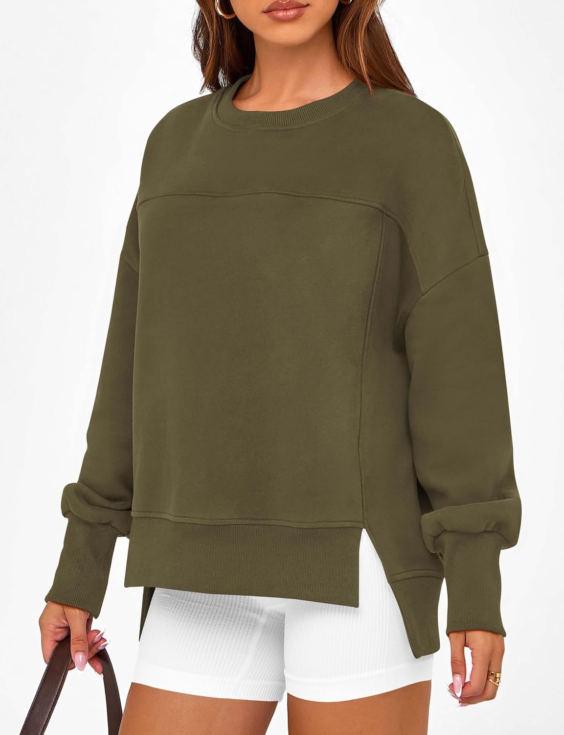 image:imageBTFBM Womens Crewneck Sweatshirts Fleece PulloverArmy Green