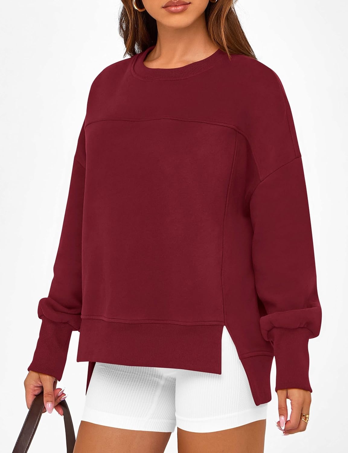 image:imageBTFBM Womens Crewneck Sweatshirts Fleece PulloverBurgundy