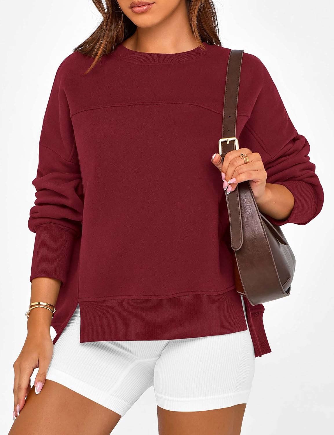 image:imageBTFBM Womens Crewneck Sweatshirts Fleece PulloverBurgundy