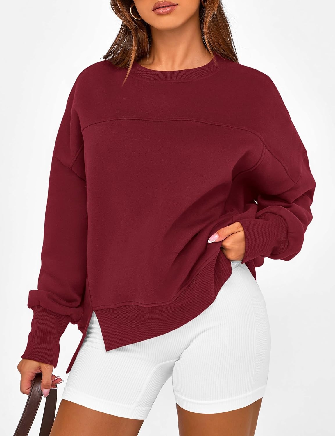 image:imageBTFBM Womens Crewneck Sweatshirts Fleece PulloverBurgundy