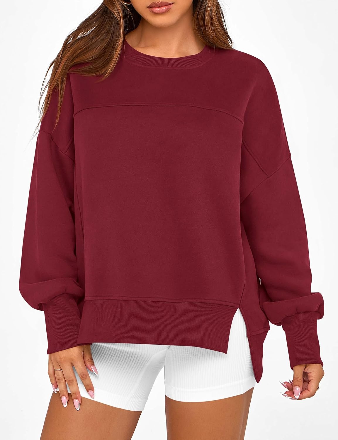 image:imageBTFBM Womens Crewneck Sweatshirts Fleece PulloverBurgundy