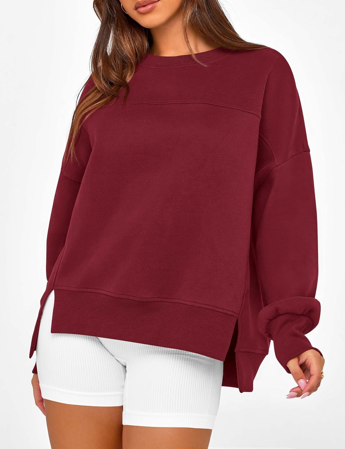 image:imageBTFBM Womens Crewneck Sweatshirts Fleece PulloverBurgundy