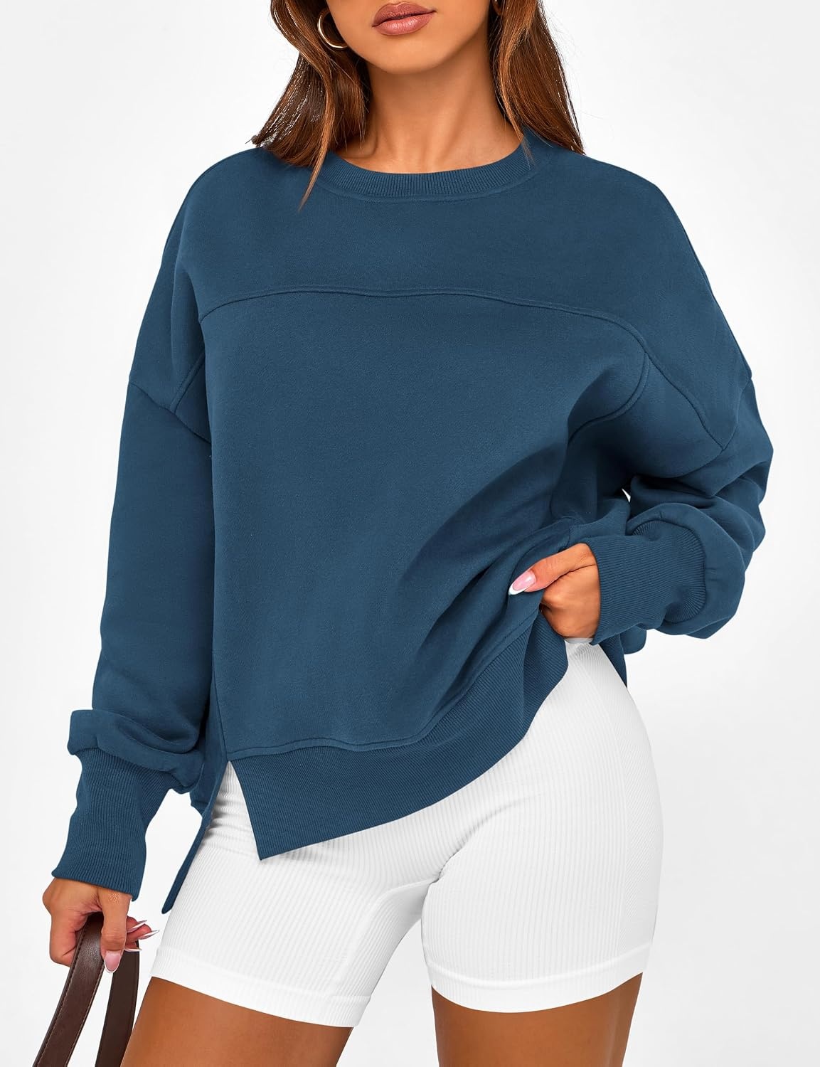 image:imageBTFBM Womens Crewneck Sweatshirts Fleece PulloverDark Blue