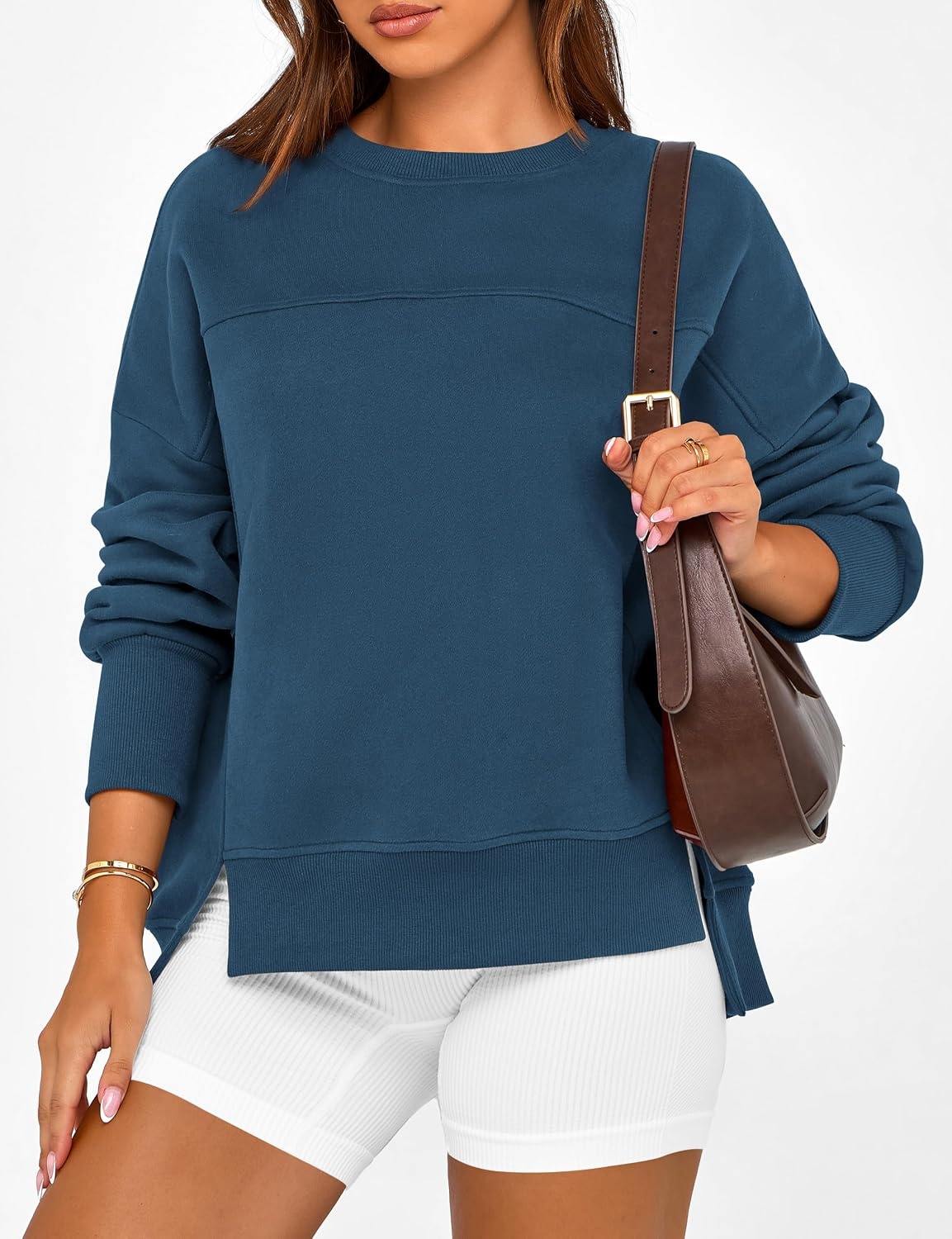 image:imageBTFBM Womens Crewneck Sweatshirts Fleece PulloverDark Blue