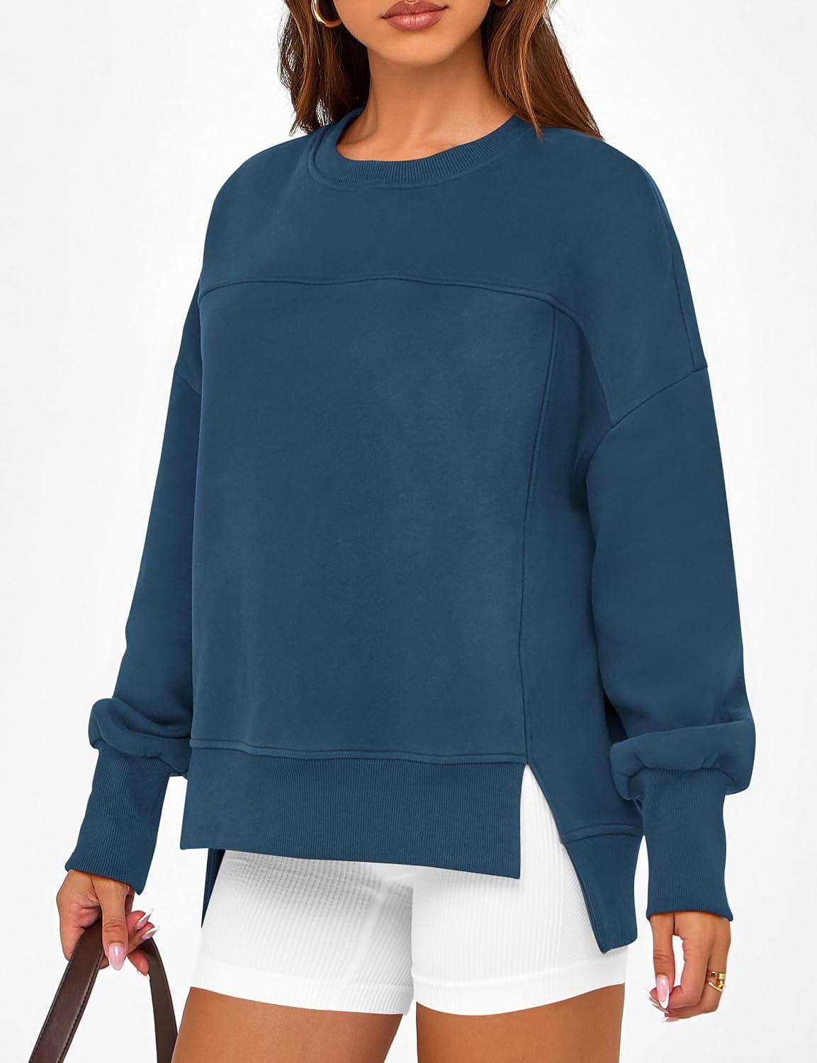 image:imageBTFBM Womens Crewneck Sweatshirts Fleece PulloverDark Blue