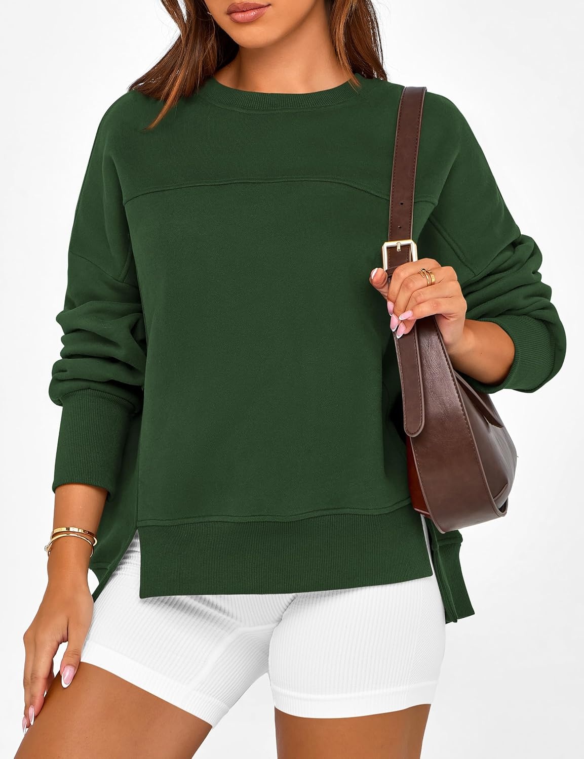 image:imageBTFBM Womens Crewneck Sweatshirts Fleece PulloverDark Green