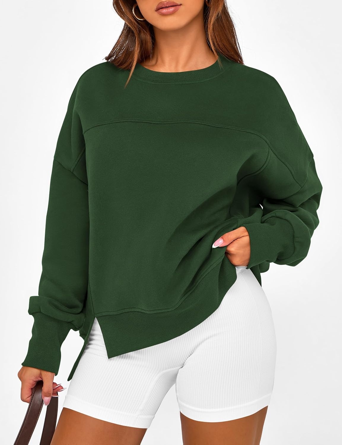 image:imageBTFBM Womens Crewneck Sweatshirts Fleece PulloverDark Green