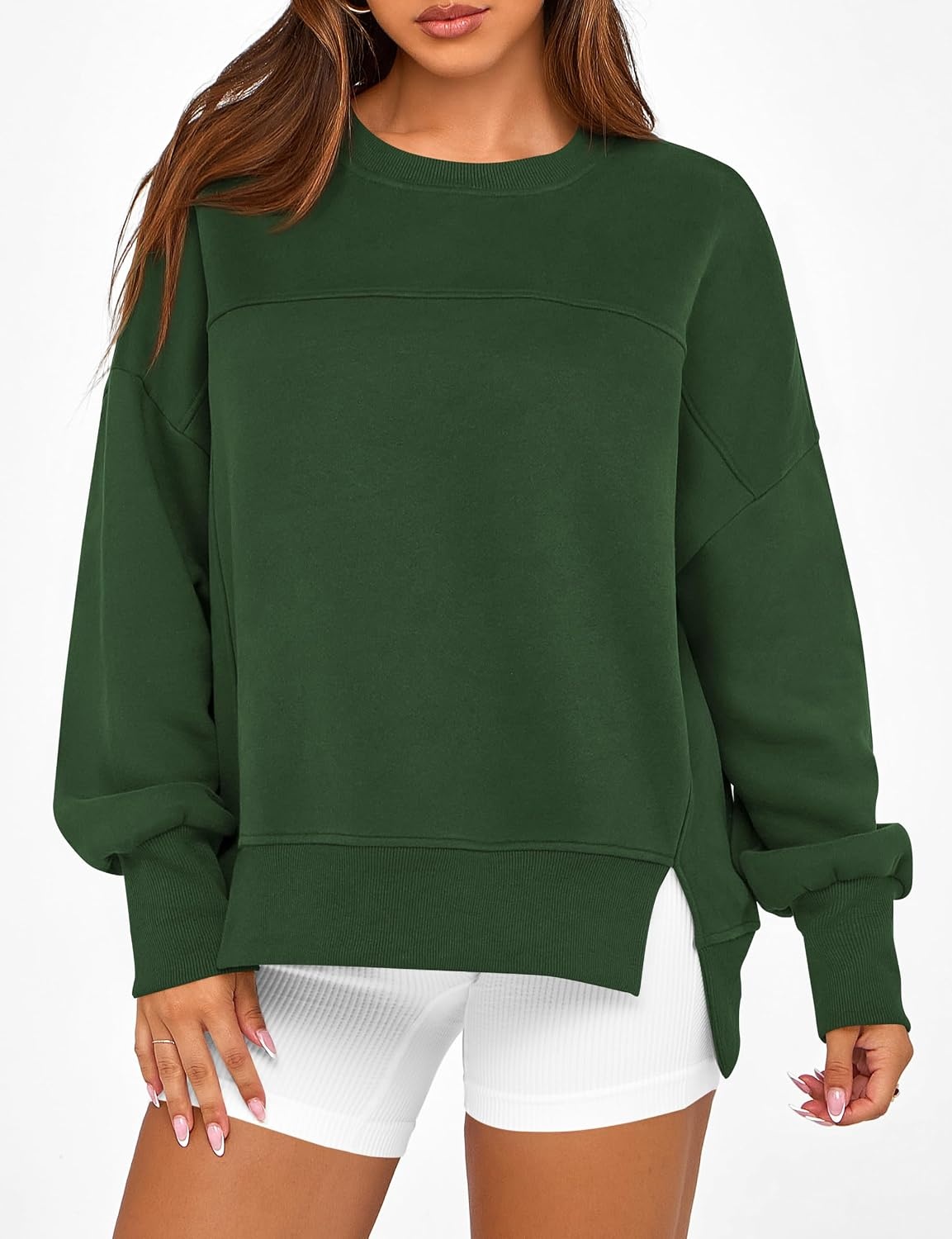 image:imageBTFBM Womens Crewneck Sweatshirts Fleece PulloverDark Green