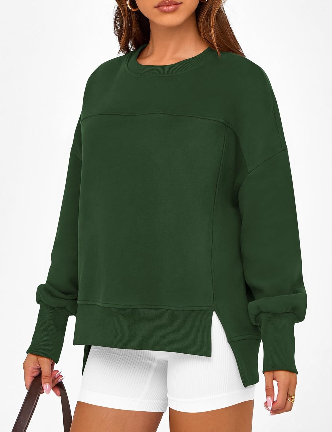 image:imageBTFBM Womens Crewneck Sweatshirts Fleece PulloverDark Green