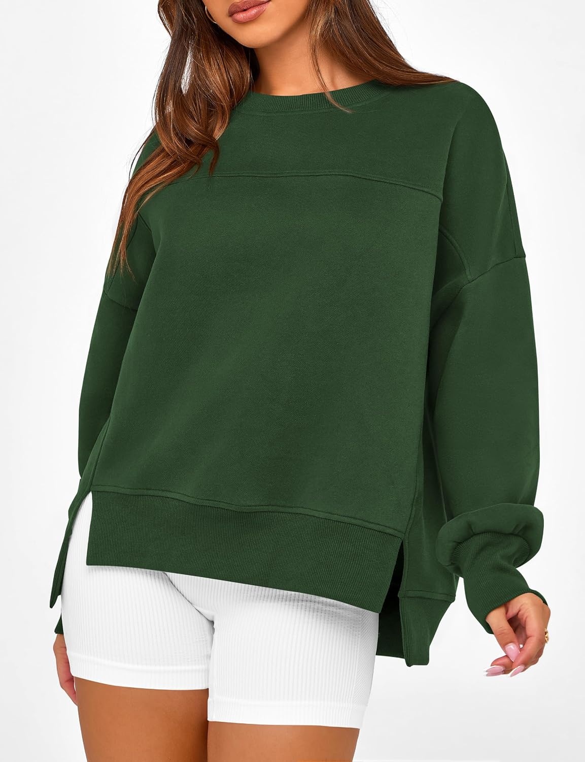 image:imageBTFBM Womens Crewneck Sweatshirts Fleece PulloverDark Green