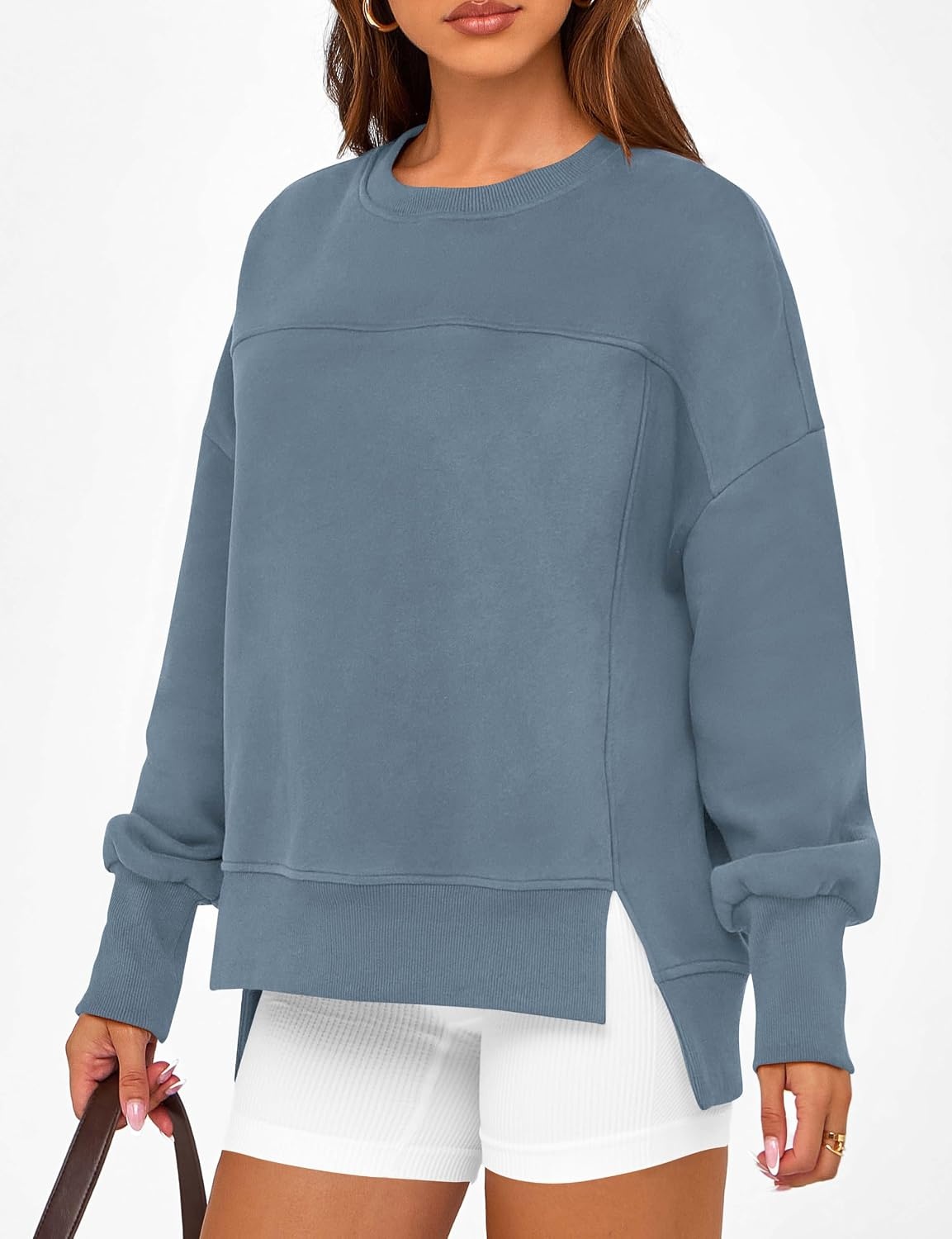 image:imageBTFBM Womens Crewneck Sweatshirts Fleece PulloverGrey Blue