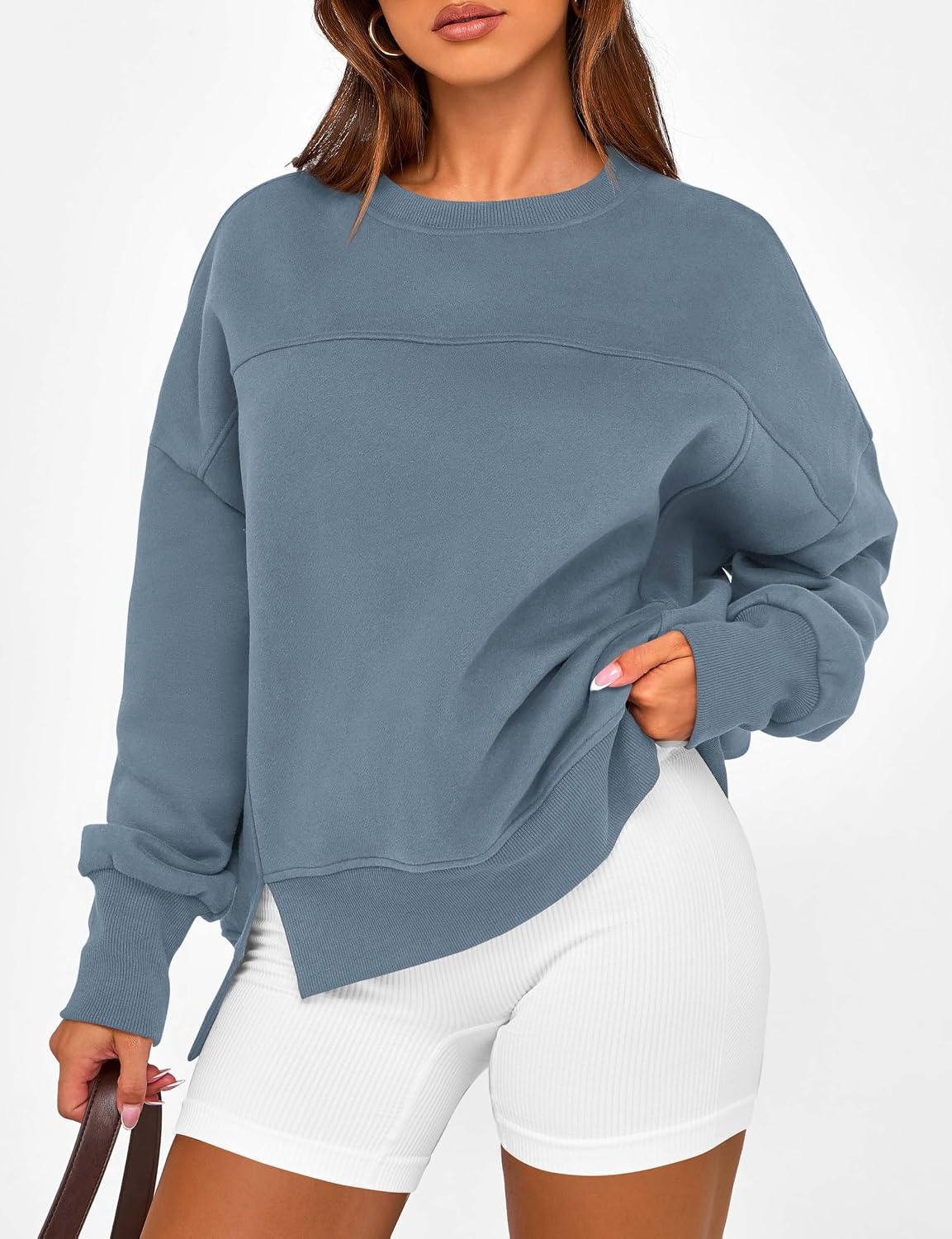 image:imageBTFBM Womens Crewneck Sweatshirts Fleece PulloverGrey Blue