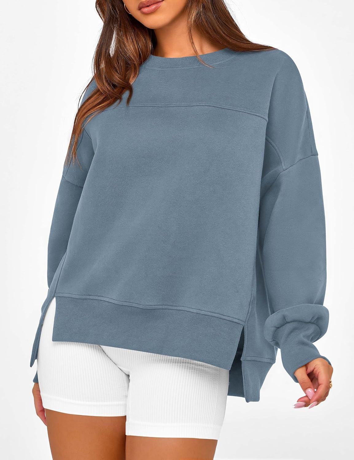 image:imageBTFBM Womens Crewneck Sweatshirts Fleece PulloverGrey Blue