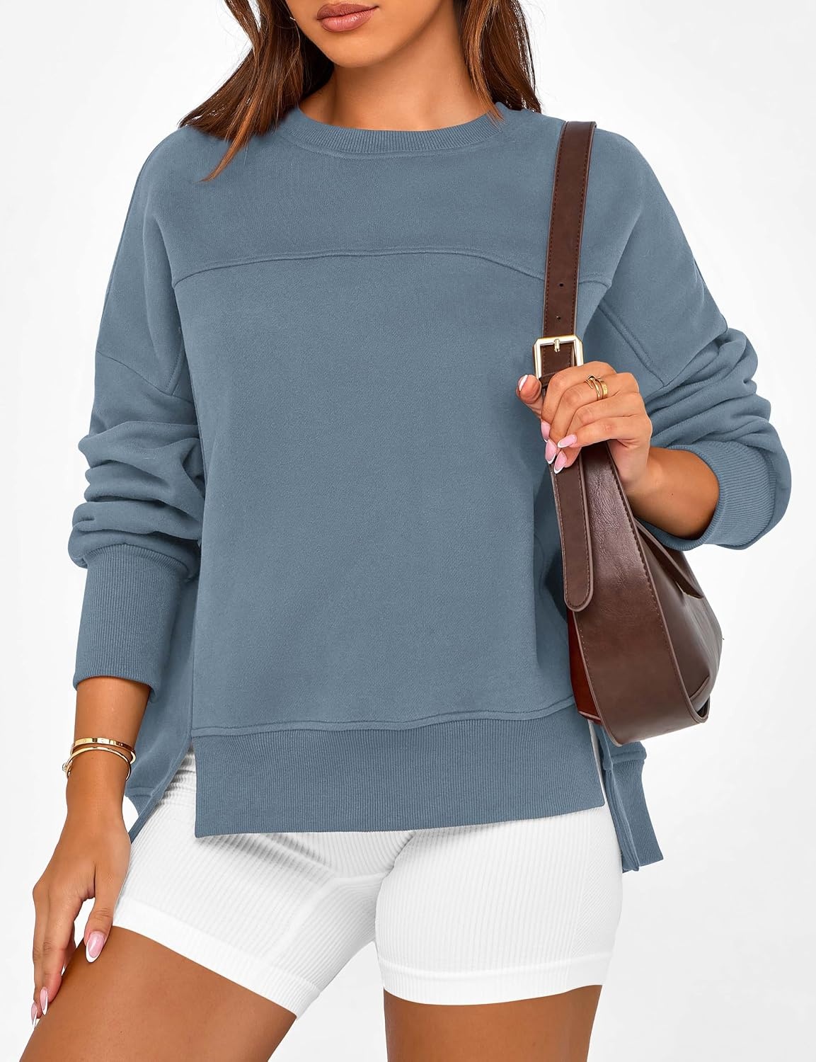 image:imageBTFBM Womens Crewneck Sweatshirts Fleece PulloverGrey Blue