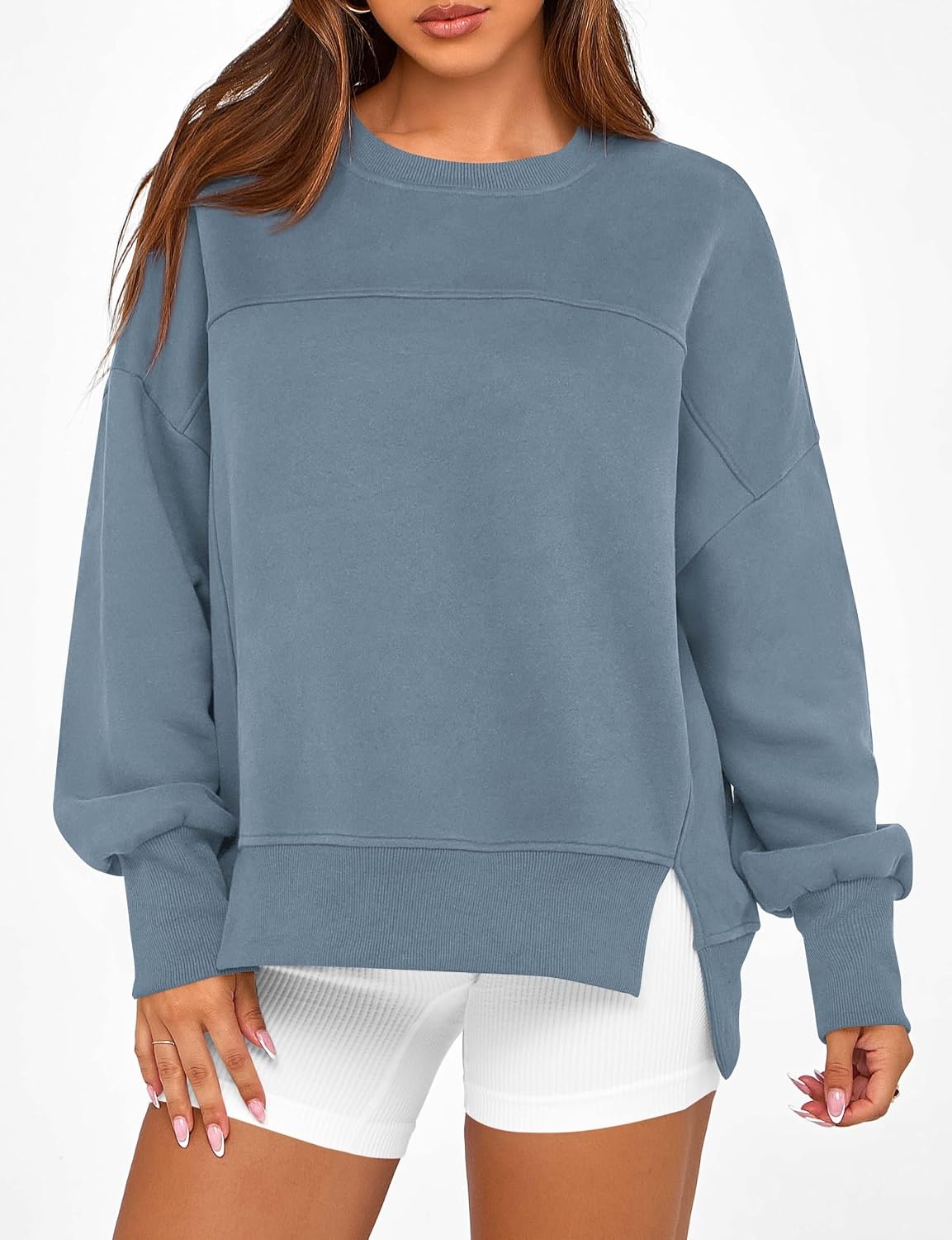 image:imageBTFBM Womens Crewneck Sweatshirts Fleece PulloverGrey Blue