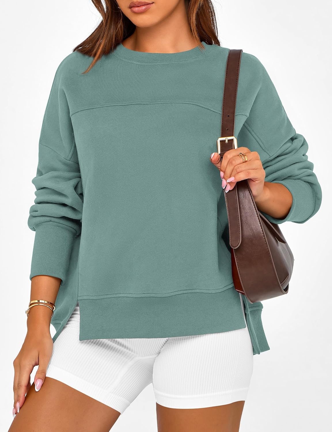 image:imageBTFBM Womens Crewneck Sweatshirts Fleece PulloverGrey Green