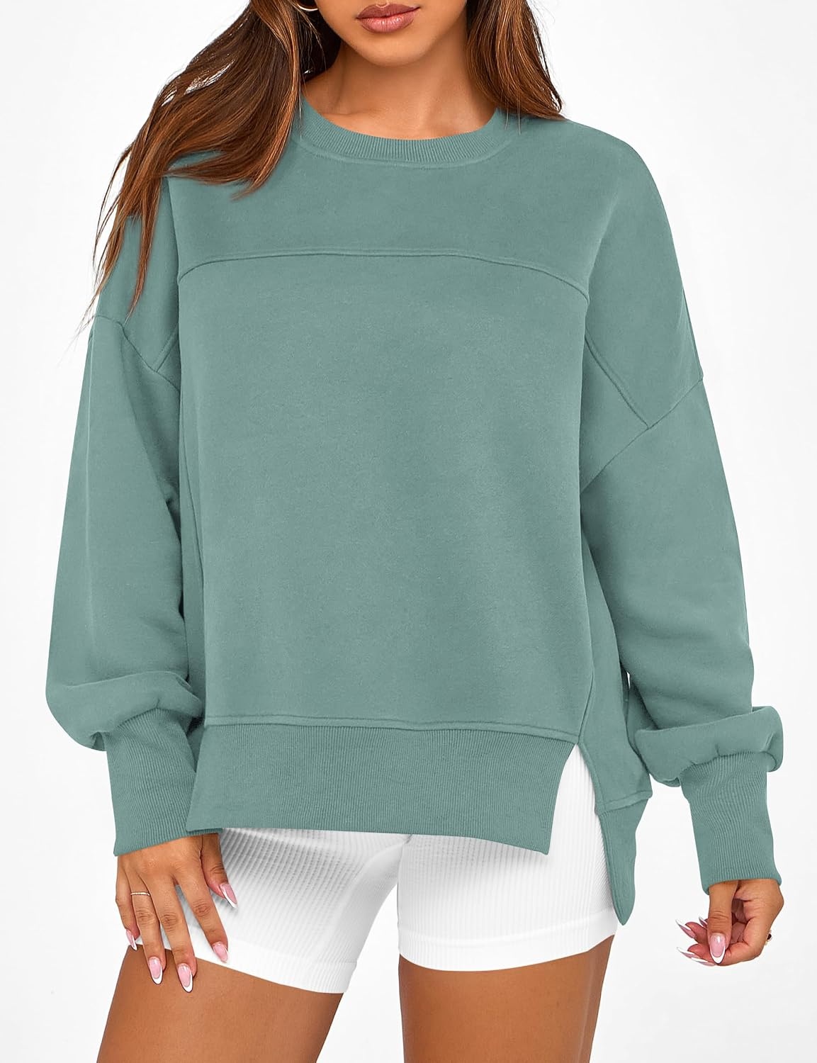 image:imageBTFBM Womens Crewneck Sweatshirts Fleece PulloverGrey Green