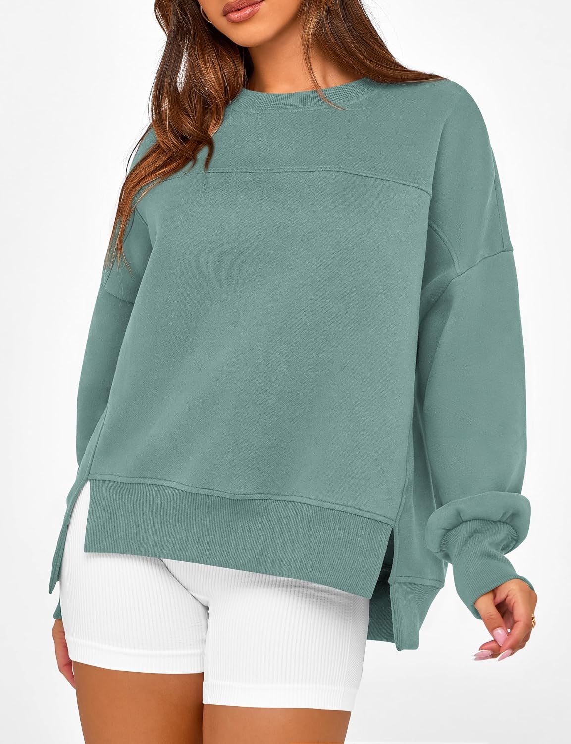 image:imageBTFBM Womens Crewneck Sweatshirts Fleece PulloverGrey Green