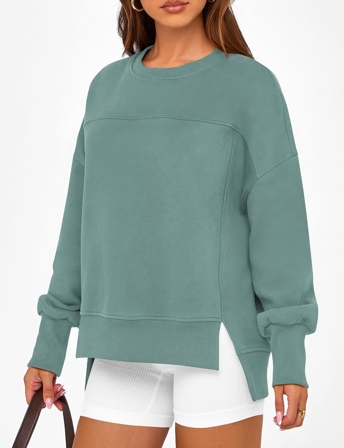 image:imageBTFBM Womens Crewneck Sweatshirts Fleece PulloverGrey Green