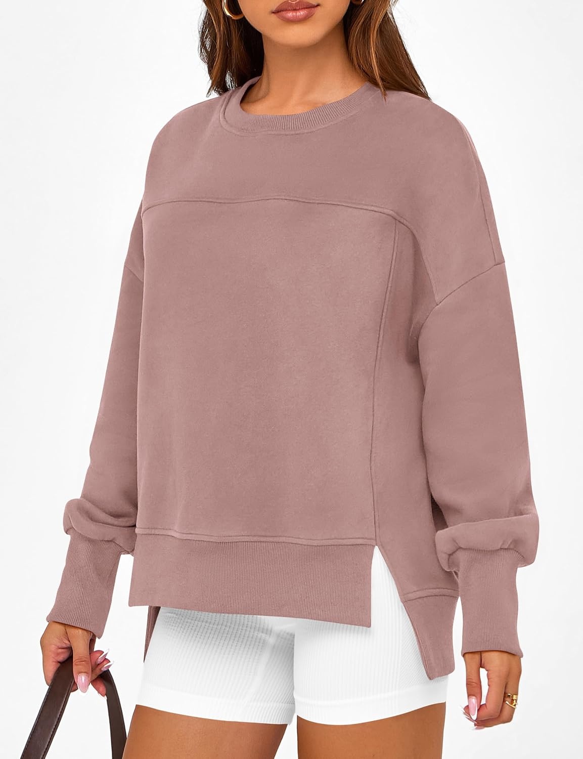 image:imageBTFBM Womens Crewneck Sweatshirts Fleece PulloverGrey Pink