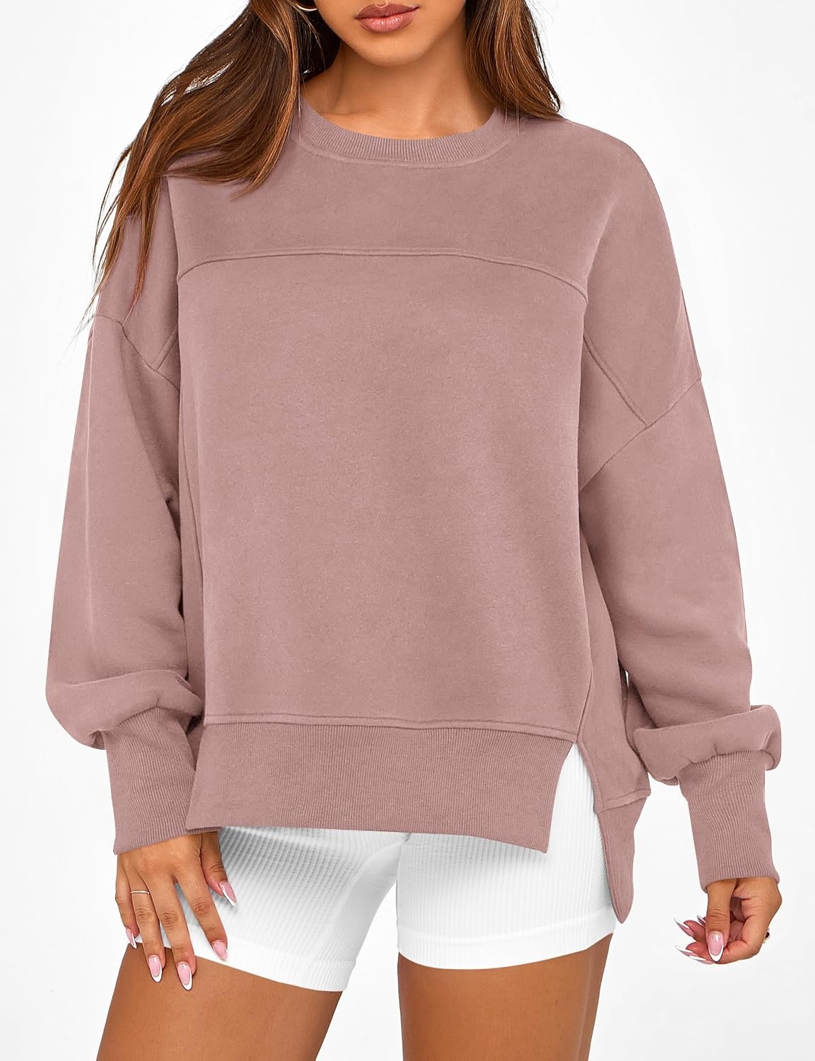 image:imageBTFBM Womens Crewneck Sweatshirts Fleece PulloverGrey Pink