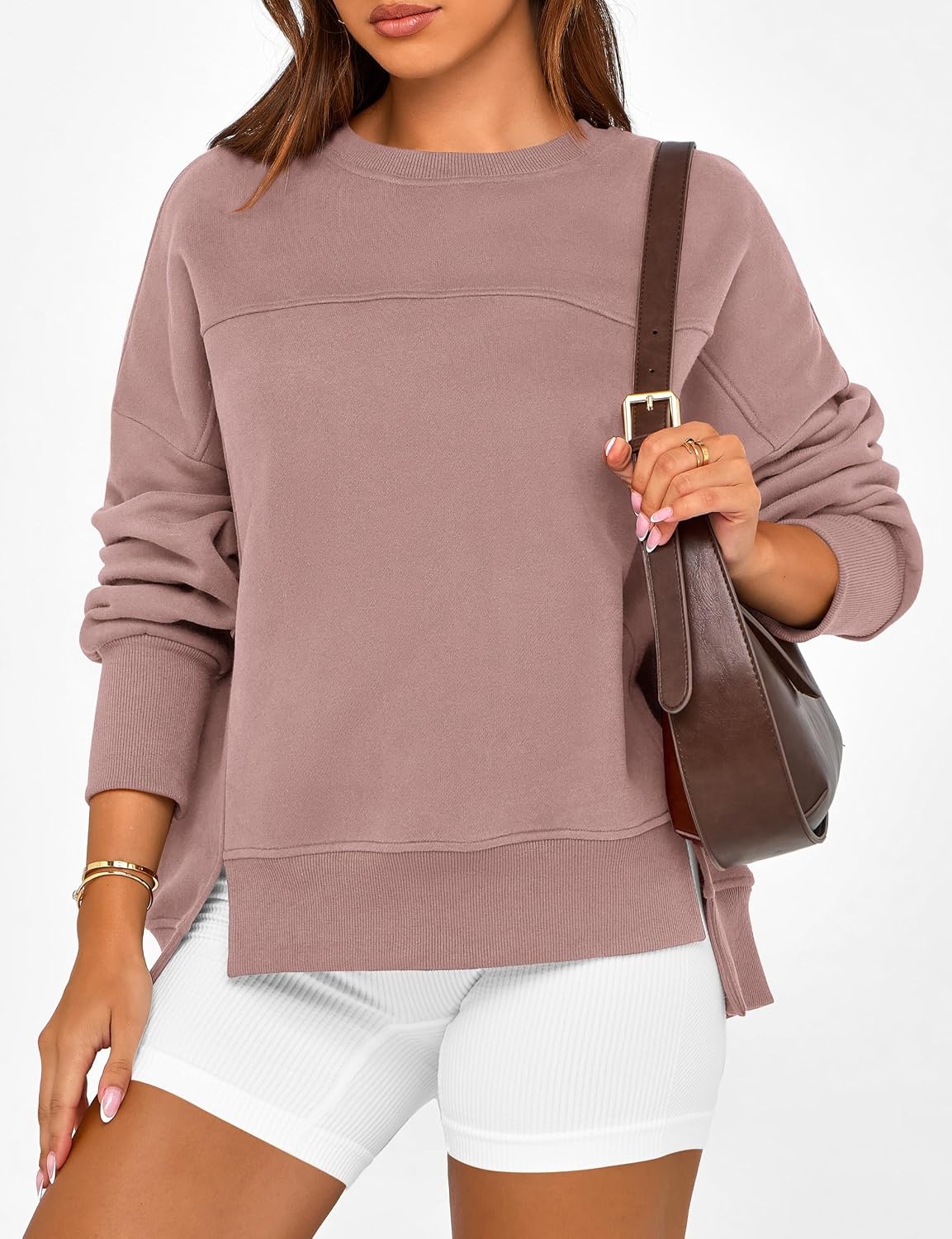 image:imageBTFBM Womens Crewneck Sweatshirts Fleece PulloverGrey Pink