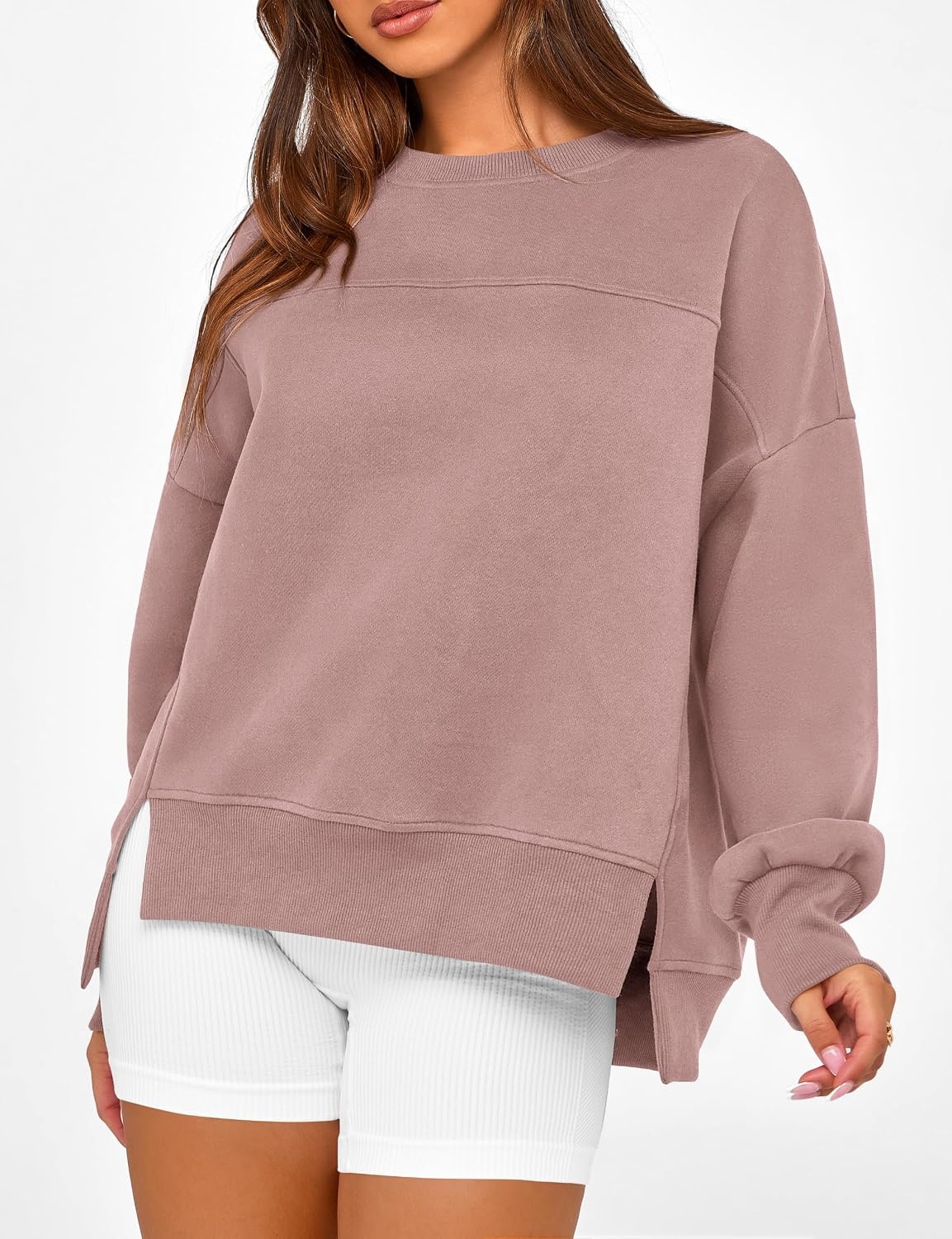 image:imageBTFBM Womens Crewneck Sweatshirts Fleece PulloverGrey Pink