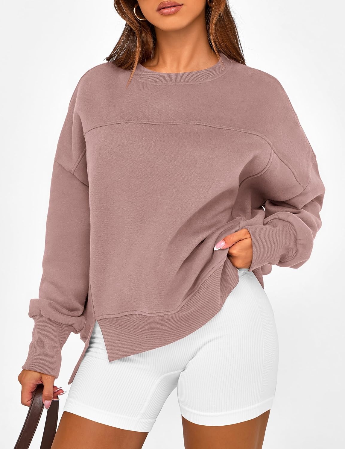 image:imageBTFBM Womens Crewneck Sweatshirts Fleece PulloverGrey Pink