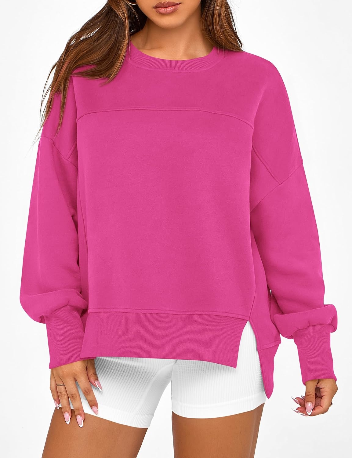 image:imageBTFBM Womens Crewneck Sweatshirts Fleece PulloverRose Red